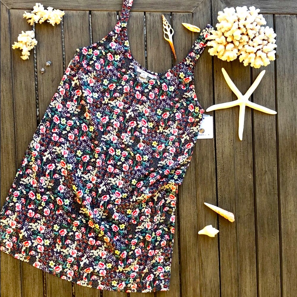 O'Neill Floral Tank Swim Coverup in Black with Multicolor Flowers
